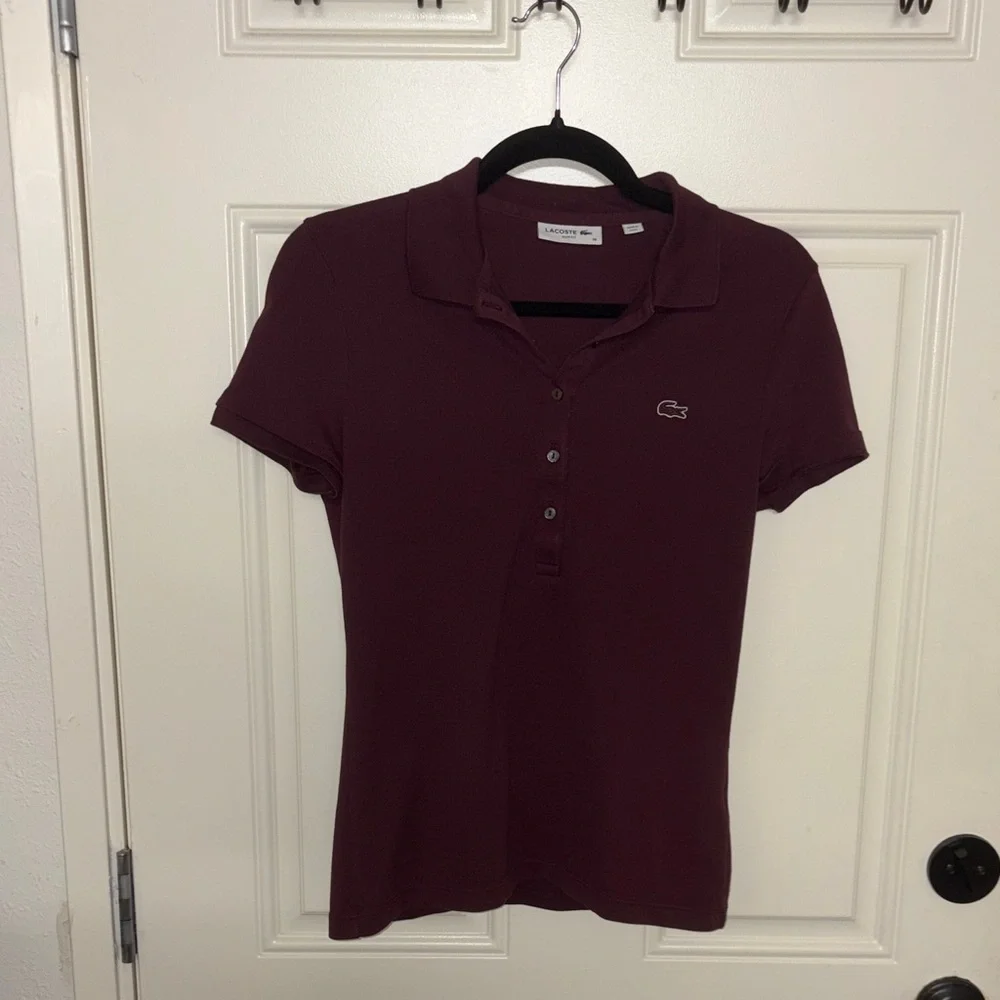 Lacoste Women's Short-Sleeve Button-Down Polo in Deep Wine - Picture 1 of 3